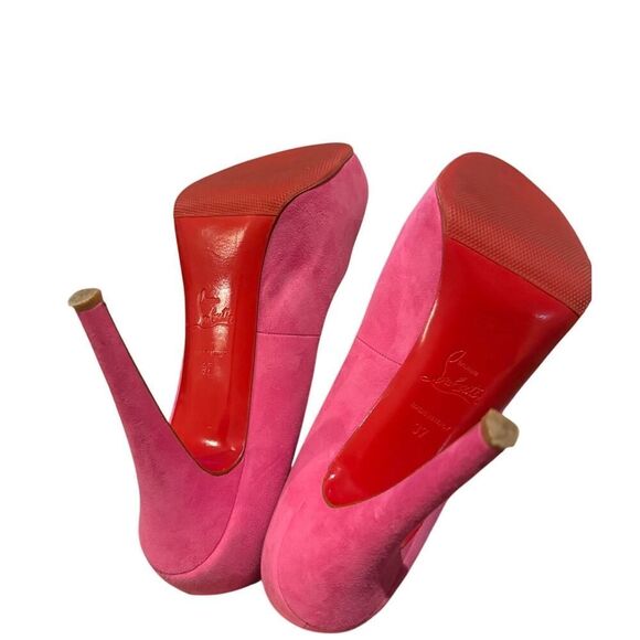 *BOGO FREE* Christian Louboutin Pink Prive Open Toe Velvet Pumps - Picture 6 of 12